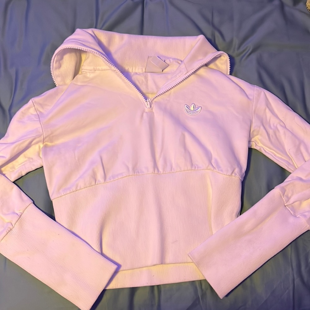 addidas white cropped long sleeve
